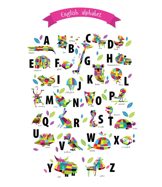 Vector English alphabet with animals. — Stock Vector