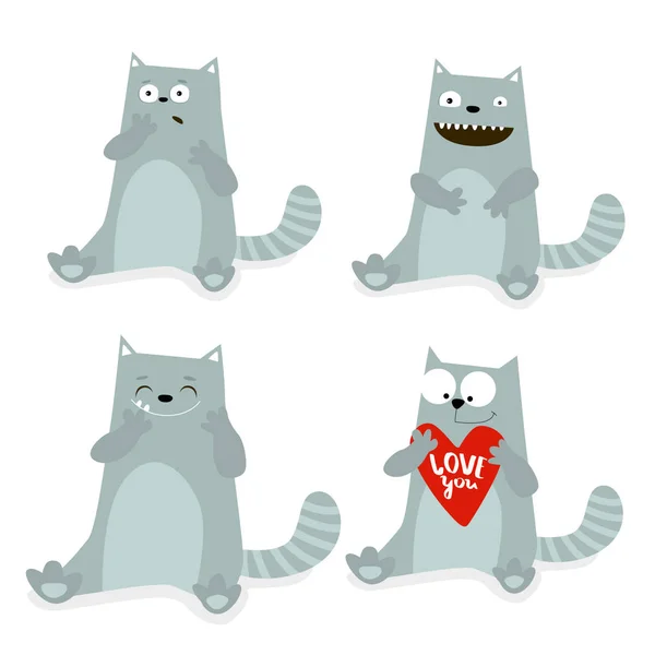 Векторный набор смешных мультяшных кошек. — стоковый вектор