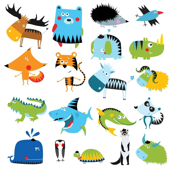 Big vector set of cartoon animals — Stock Vector