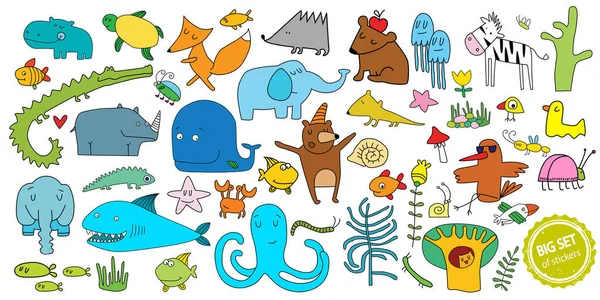 Gran vector conjunto de animales de dibujos animados . — Vector de stock