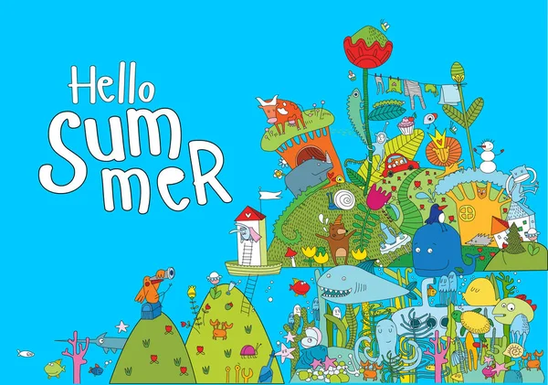 Vector illustration with many cartoon characters. Vector Graphics