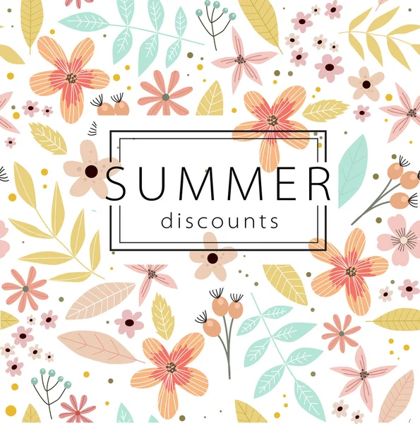 Summer Sale Banner Flowers Vector Illustration Banner Perfect Promotions Magazines — ストックベクタ