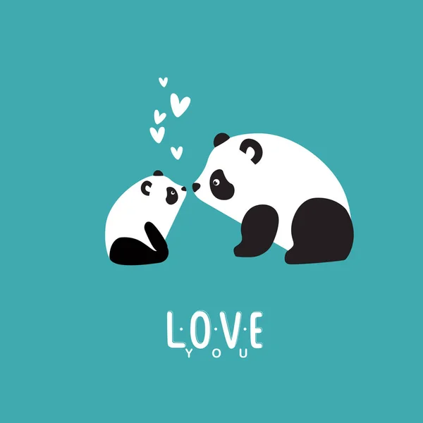 Vektorillustration Mit Panda Mutter Und Kind Und Die Aufschrift Ich — Stockvektor