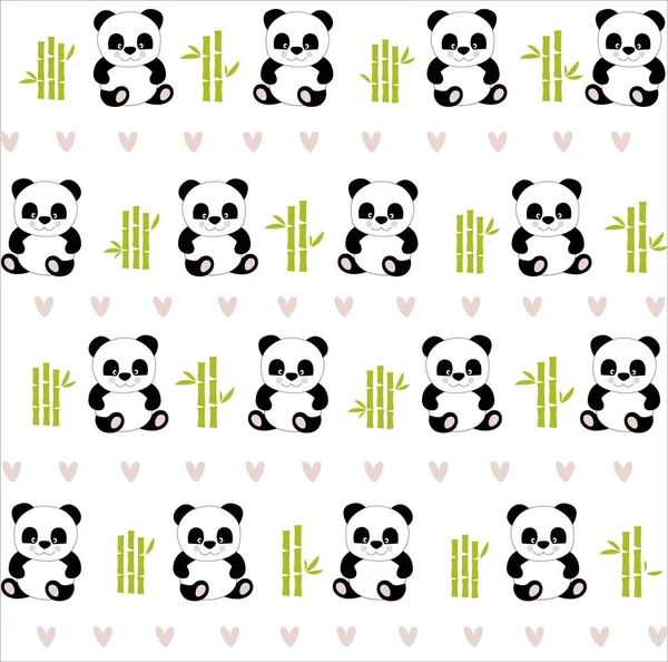 Vektorweißer Hintergrund Mit Niedlichen Pandas Und Bambus Zeichentrickpandas — Stockvektor