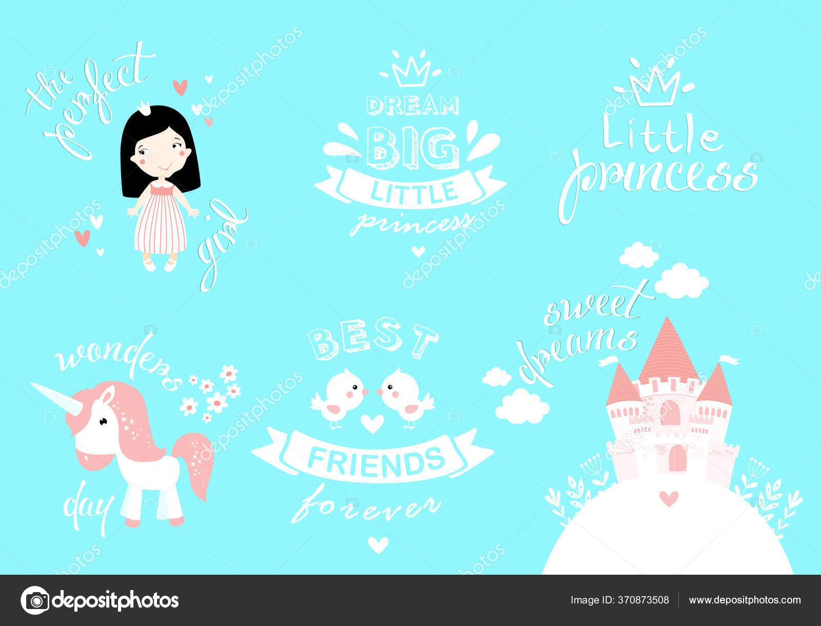 Ensemble Vectoriel Inscriptions Felicitations Petite Princesse Joyeux Anniversaire Meilleurs Amis Image Vectorielle Utchenko Olga C