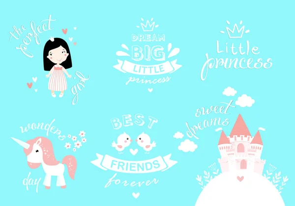 Vector Set Congratulatory Inscriptions Little Princess Happy Birthday Best Friends Royalty Free Stock Illustrations