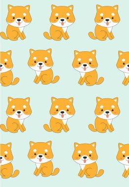 Şirin bir köpekle vektör deseni. Yavru köpek. Çizgi filmdeki köpek yalan söylüyor. Köpek oturuyordu. Yavru köpek. Shibu inu