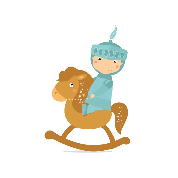 馬の上の小さな騎士 おもちゃだ 遊ぶ少年 王子様 — ストックベクタ