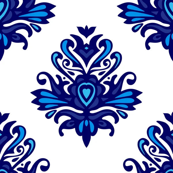 Motif damassé vecteur bleu et blanc pour tissu — Image vectorielle