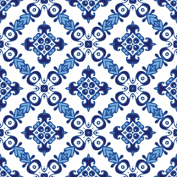 Azulejos de patrón de vector azul y blanco — Vector de stock