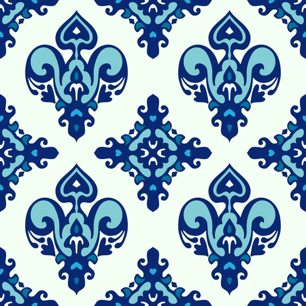 Azul damasco clássico padrão de costuras — Vetor de Stock