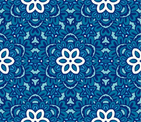 Azul un patrón de flor geométrica blanca — Archivo Imágenes Vectoriales
