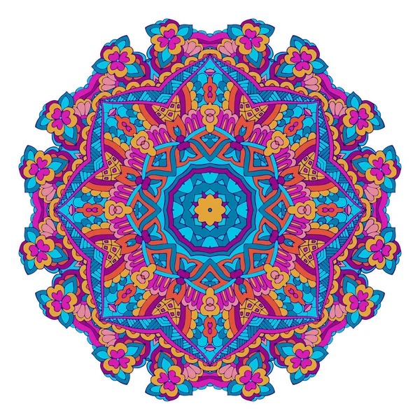 Colorido mandala floral festivo redondo ornamental estilo de arte popular — Archivo Imágenes Vectoriales