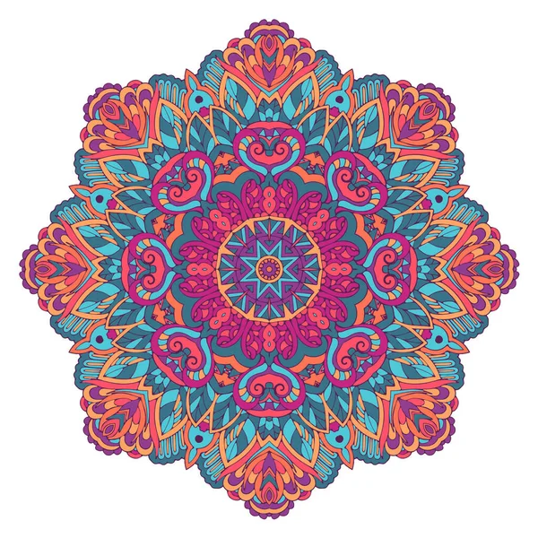 Colorido mandala floral festivo redondo ornamental estilo de arte popular — Archivo Imágenes Vectoriales