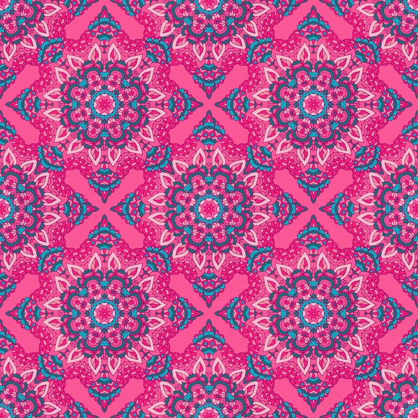 Seamless vector pattern oriental tiles. Pink mandala art geometric ornaments. — Stock Vector