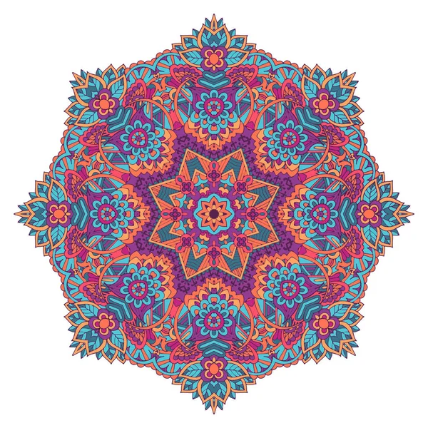 Colorido mandala floral festivo redondo ornamental estilo de arte popular — Vector de stock