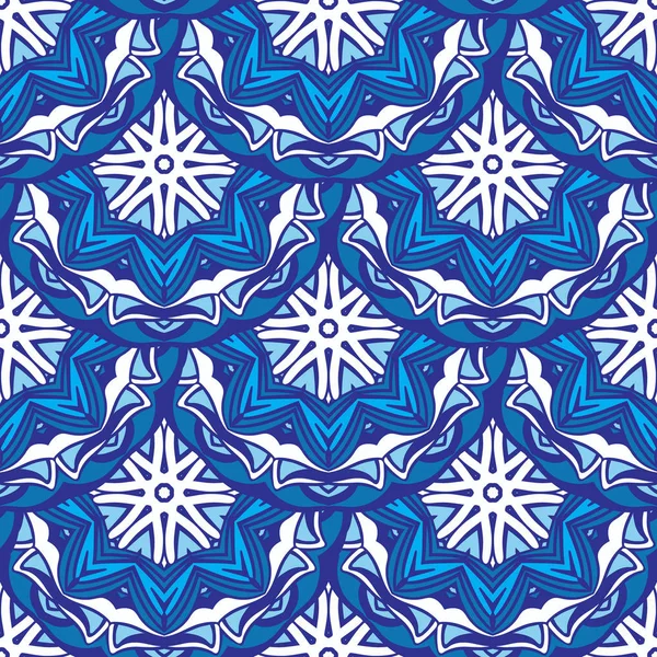 Azulejos de patrón de copo de nieve sin costura azul abstarct fondo — Vector de stock