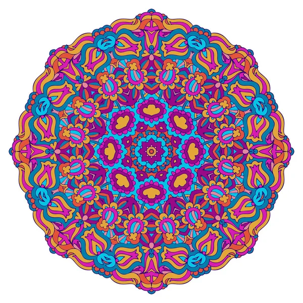 Красочный праздничный цветочный мандала круглый декоративный народный стиль искусства — стоковый вектор