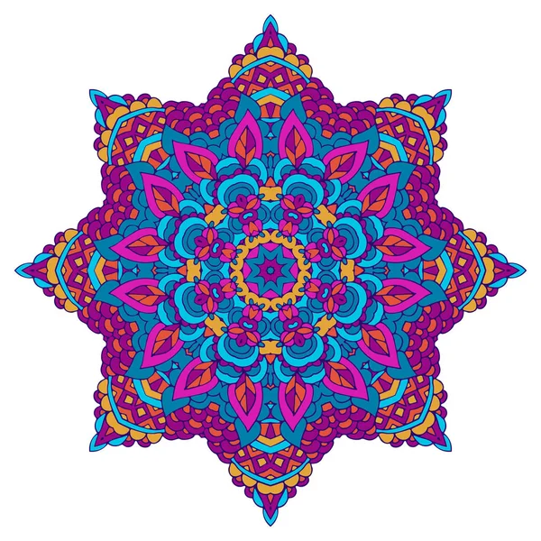 Colorido mandala floral festivo redondo ornamental estilo de arte popular — Archivo Imágenes Vectoriales