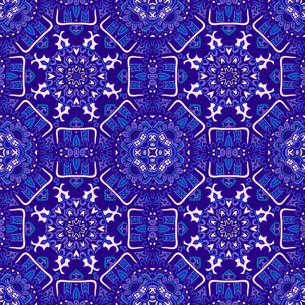 Prachtige naadloze patchwork patroon van blauwe en witte Oosterse tegels, ornamenten — Stockvector