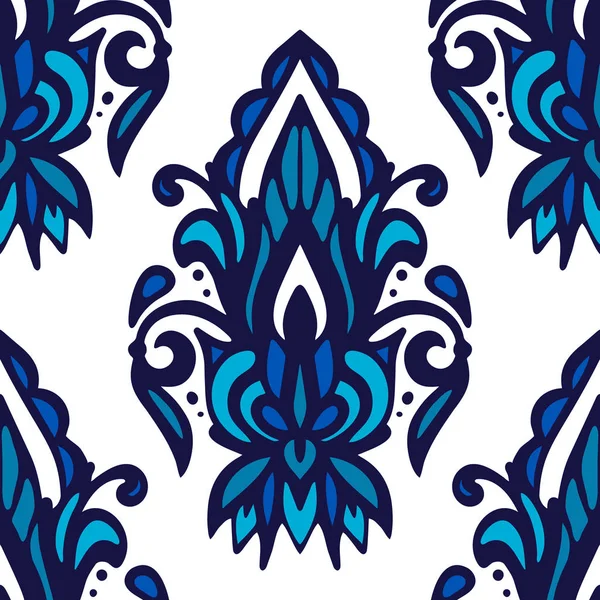 Damask flower vector seamless pattern blue and white tile . — Stock Vector