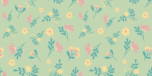 Cute mint floral pattern doodle vector seamless design — 스톡 벡터