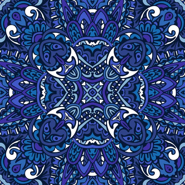 Precioso patrón vectorial sin costuras arabesco azul cobalto azulejo oriental, ornamento — Archivo Imágenes Vectoriales