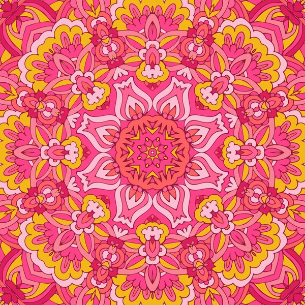 Vector hand drawn doodle mandala flowers. Ethnic Illustration on doodle style. Pink colors. — Stok Vektör