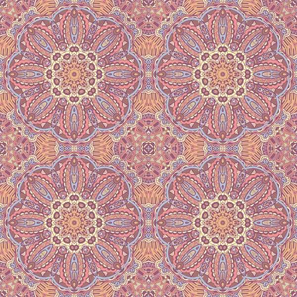 Vintage doodle mandala art ethnique sans couture fond . — Image vectorielle