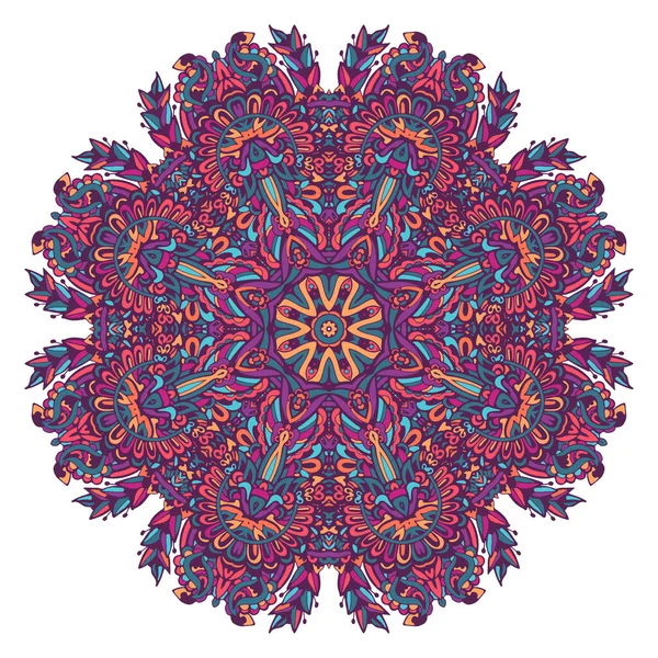 Mandala scarabocchiato vettoriale disegnato a mano con fiori. Rosetta etnica rotonda con ornamento carino . — Vettoriale Stock