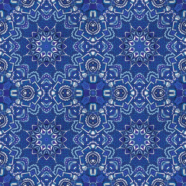 青い抽象的な幾何学的なモザイクヴィンテージシームレスなパターン観賞. — ストックベクタ