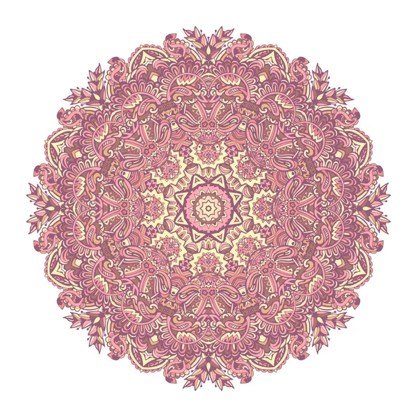 Mandala garabato dibujado a mano vectorial con florales. roseta redonda étnica con adorno lindo . — Vector de stock