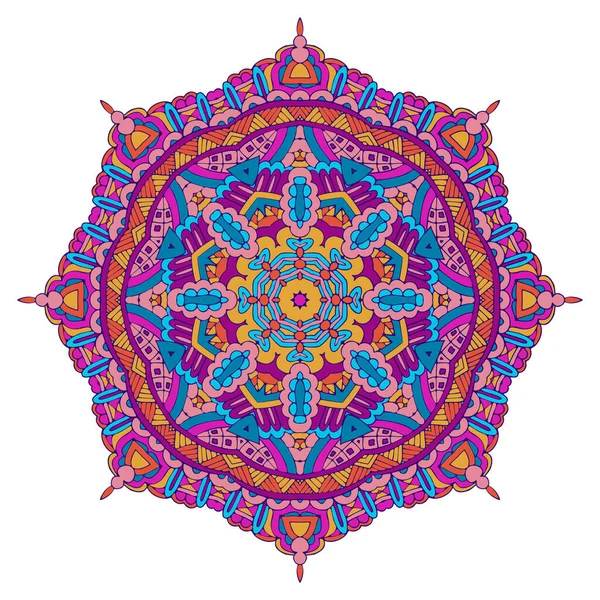 Colorido mandala floral festivo redondo ornamental estilo de arte popular — Vector de stock
