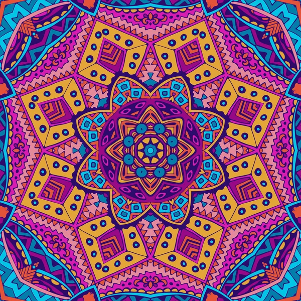 Feestelijke kleurrijke geometrische psychedelische mandala patroon ontwerp — Stockvector