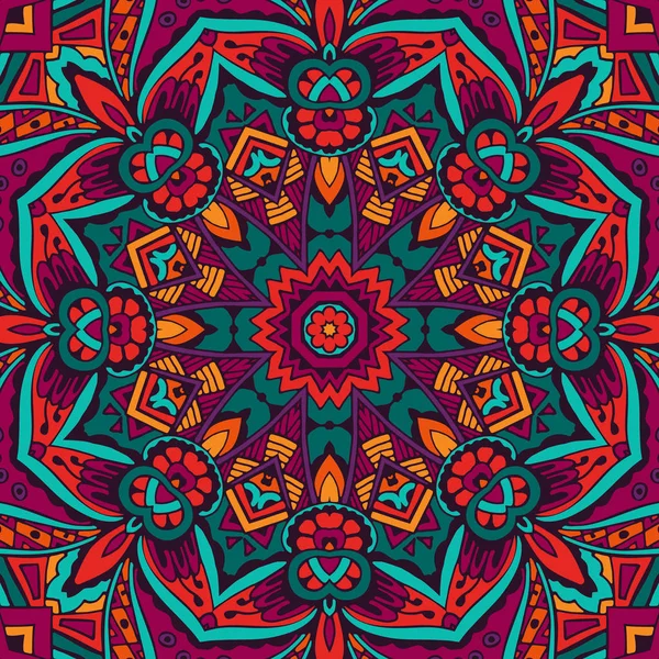 Projeto sem emenda étnica indígena tribal. Padrão de mandala colorido festivo . — Vetor de Stock