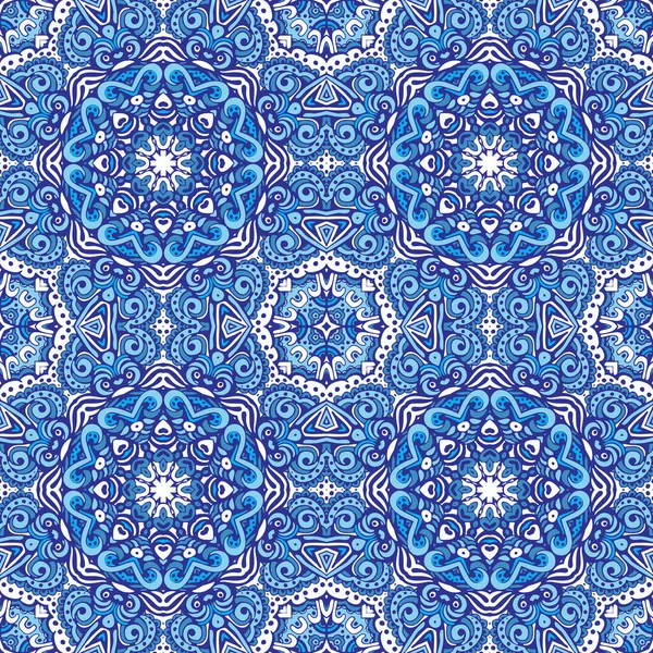 Padrão arabesco sem costura lindo de azulejos orientais azuis e brancos, ornamentos — Vetor de Stock