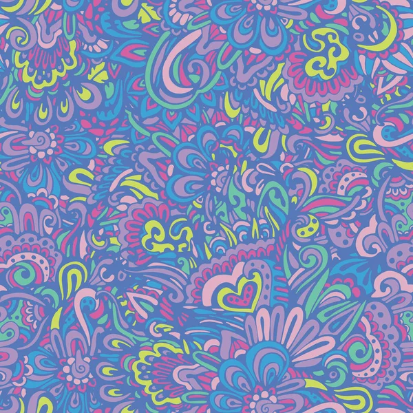 Kleurrijke doodle bloem naadloze patroon vector. Funky Vintage bloeien elementen — Stockvector