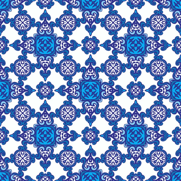Geometrische nahtlose Fliesen Vektor-Design-Oberfläche Hintergrund blau und weiß Ornament — Stockvektor