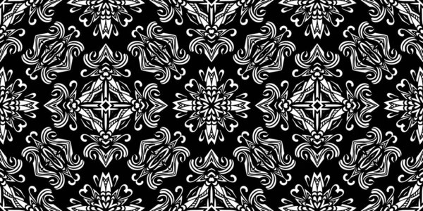 Padrão sem costura floral preto e branco. Design de repetição de tecido têxtil — Vetor de Stock