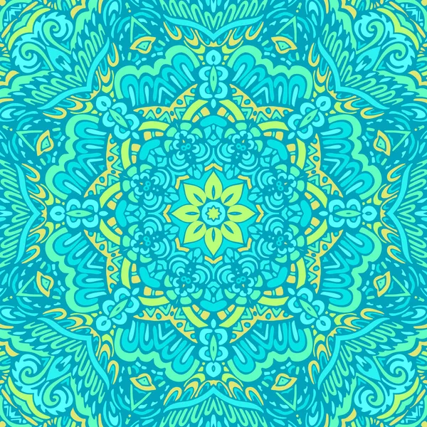 Blue Seamless Pattern Tiles Vector Abstarct Mandala Flower Turquoise Tile — Stock Vector