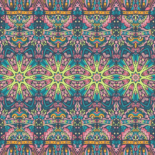 Festive Coloré Motif Sans Couture Art Doodle Psychédélique Ethnique Tibal — Image vectorielle