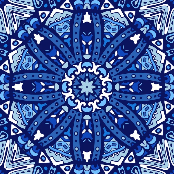 Decoração Azul Inverno Snoflake Padrão Étnico Tecido Abstrato Geométrico Mosaico — Vetor de Stock