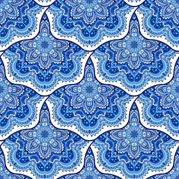 Decor Tile Texture Print Mosaic Oriental Pattern Blue Ornament Arabesque — Stock Vector