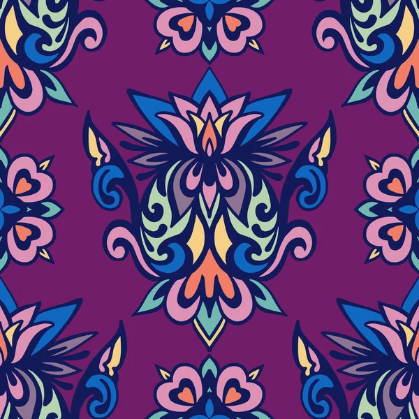 ダマスク花シームレスベクトルパターン ヴィンテージボヒオスタイル 伝統的 民族的 トルコ的 インド的なモチーフ ファブリックとテキスタイル パッケージのための素晴らしい — ストックベクタ