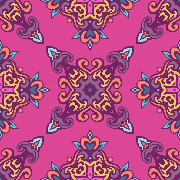 Damask Vector Festive Purple Tile Abstract Seamless Pattern — Stock Vector