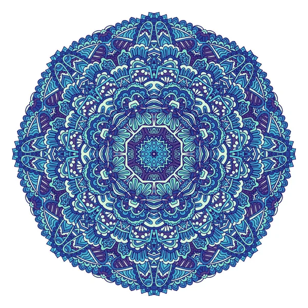 Medallón Mandala Vector Azul Blanco Patrón Con Arabescos Elementos Florales — Archivo Imágenes Vectoriales