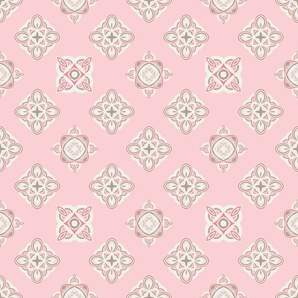 Flower Retro Art Ethnic Seamless Design Tiles Cute Pink Vintage — Stock Vector
