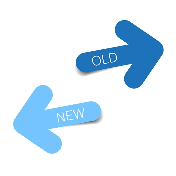 Nieuwe en oude blauwe kleur pijlen met schaduw op witte achtergrond, gebruik voor web — Stockvector