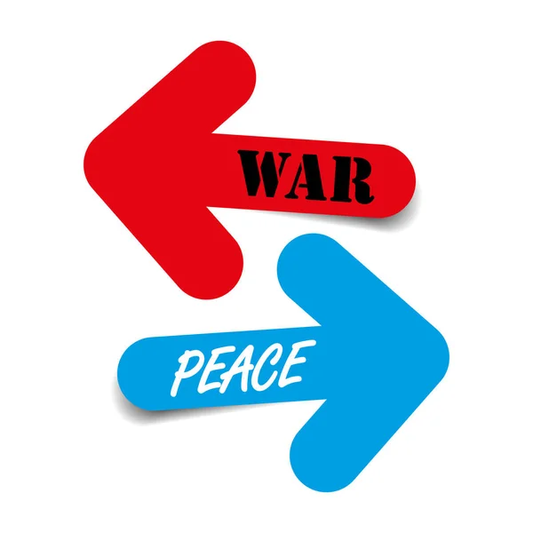 Míru a války, dvě barevné šipky s stín, politická situace — Stockový vektor