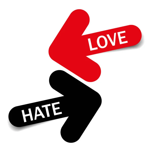 Láska a nenávist, dva barevné šipky se stínem na bílém pozadí — Stockový vektor